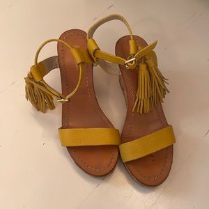 Boden 2ish inch heeled espadrilles with yellow straps, size 37